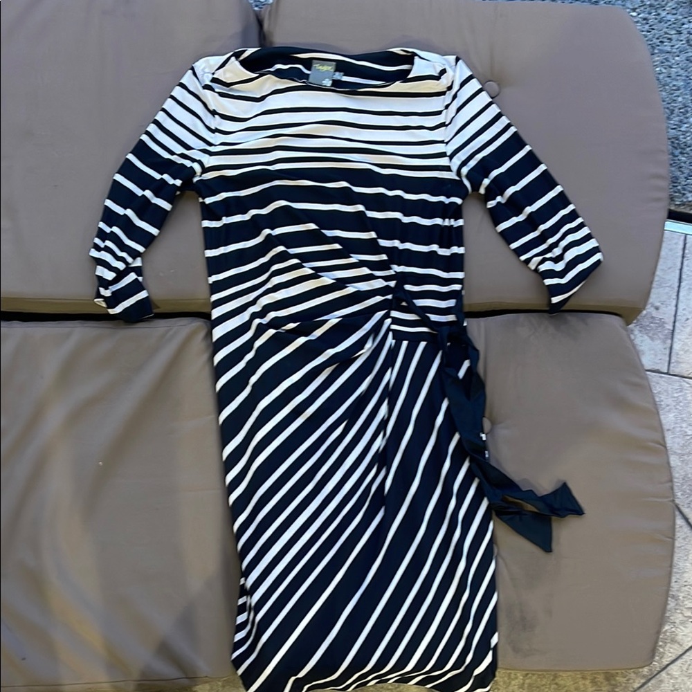 2/$15 Black and White Ruched Wrap Sheath Dress